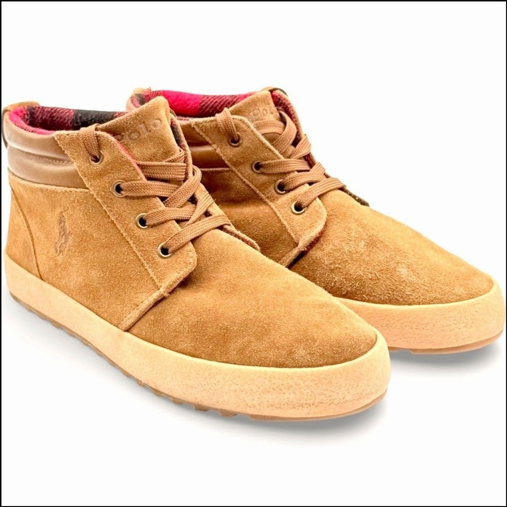 Polo Ralph Lauren Kids Camdyn Suede Chukka Boots Tan Buffalo Check Lined YTH 4.5